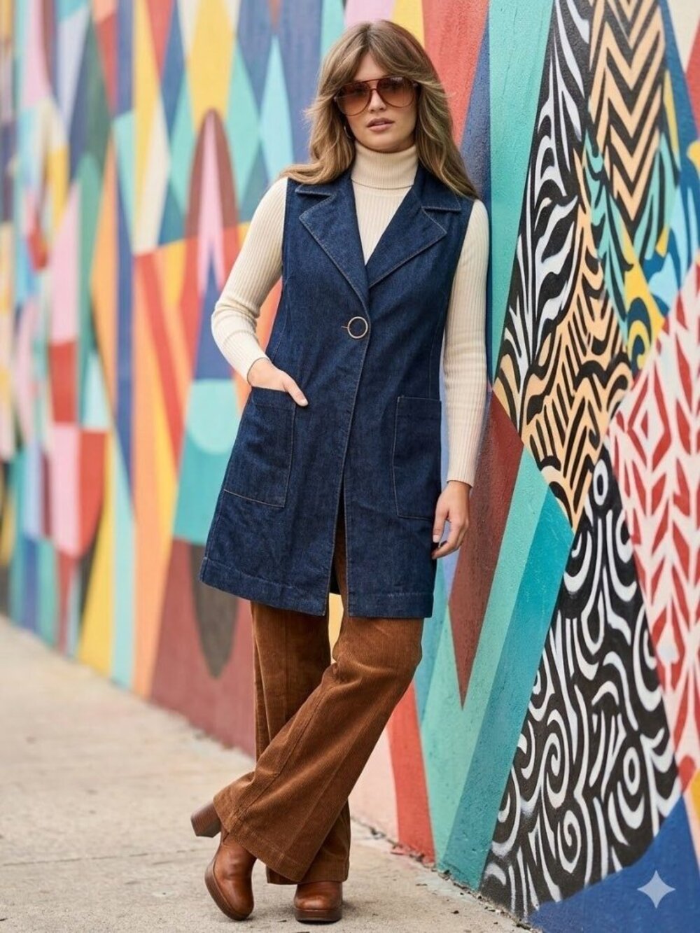 M. Martin Dark Indigo Denim Long Duster Vest XS Quiet Luxury Minimalist Modern